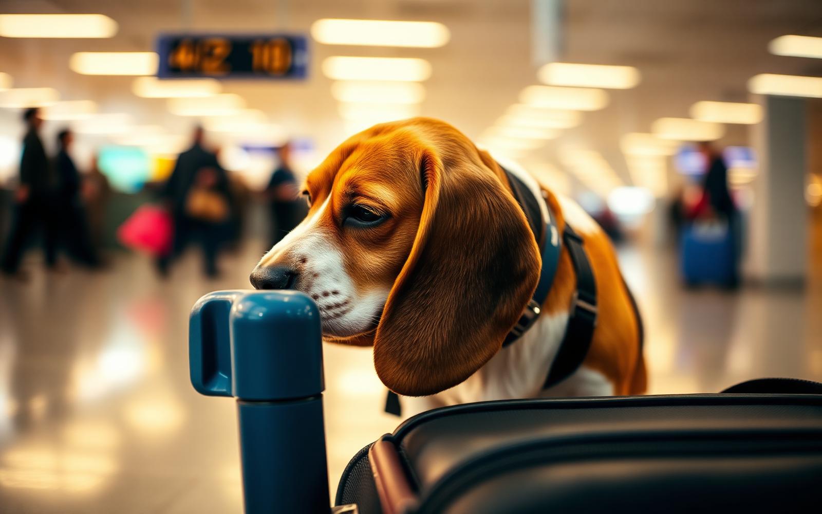 Biosecurity beagle inspecting luggage at Auckland Airport